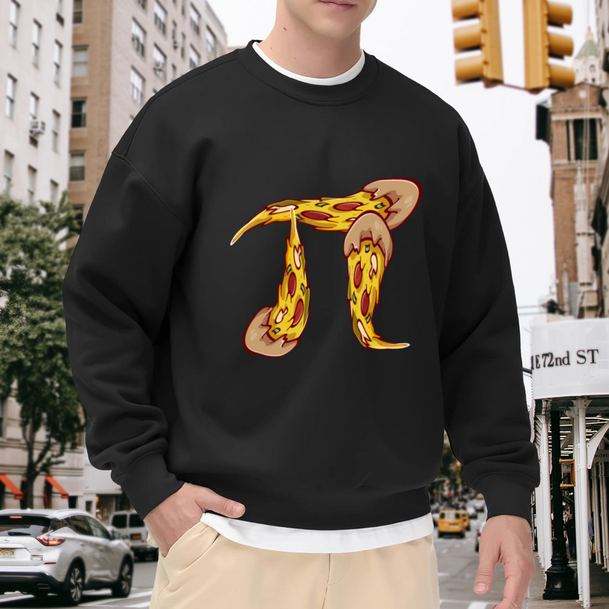 Pizza Pi Crewneck Sweatshirt, Cartoon Pepperoni Greek Letter Graphic, Math & Foodie Gift