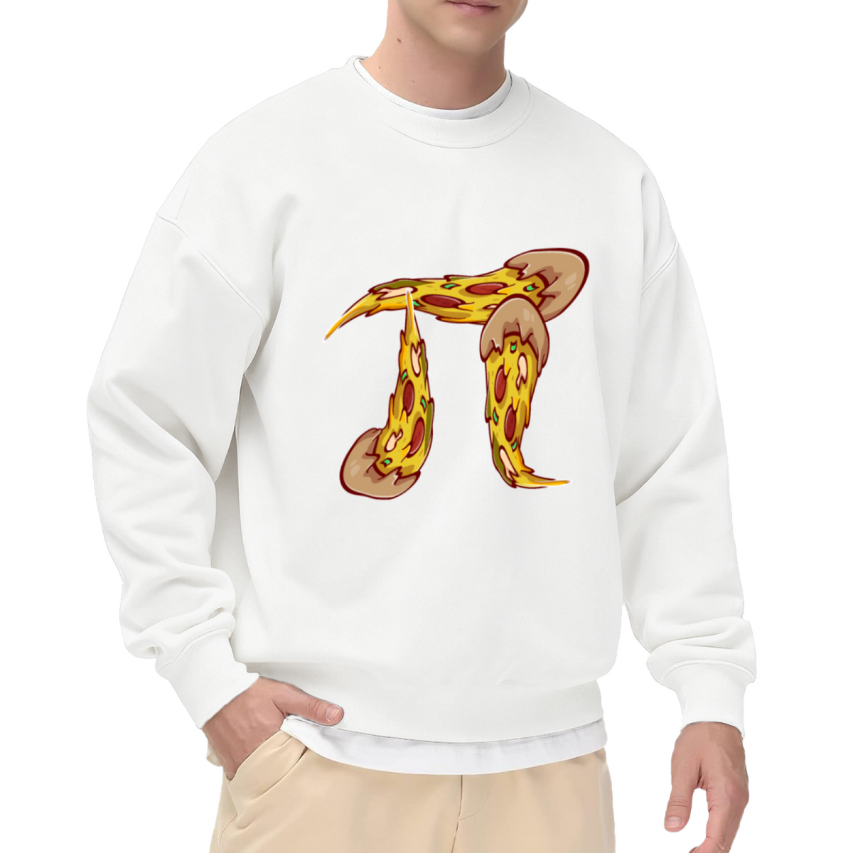Pizza Pi Crewneck Sweatshirt, Cartoon Pepperoni Greek Letter Graphic, Math & Foodie Gift