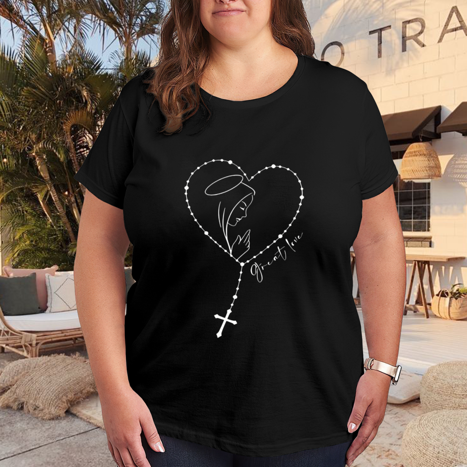 Virgin Mary Rosary Sacred Heart Faith Tee