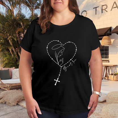 Virgin Mary Rosary Sacred Heart Faith Tee
