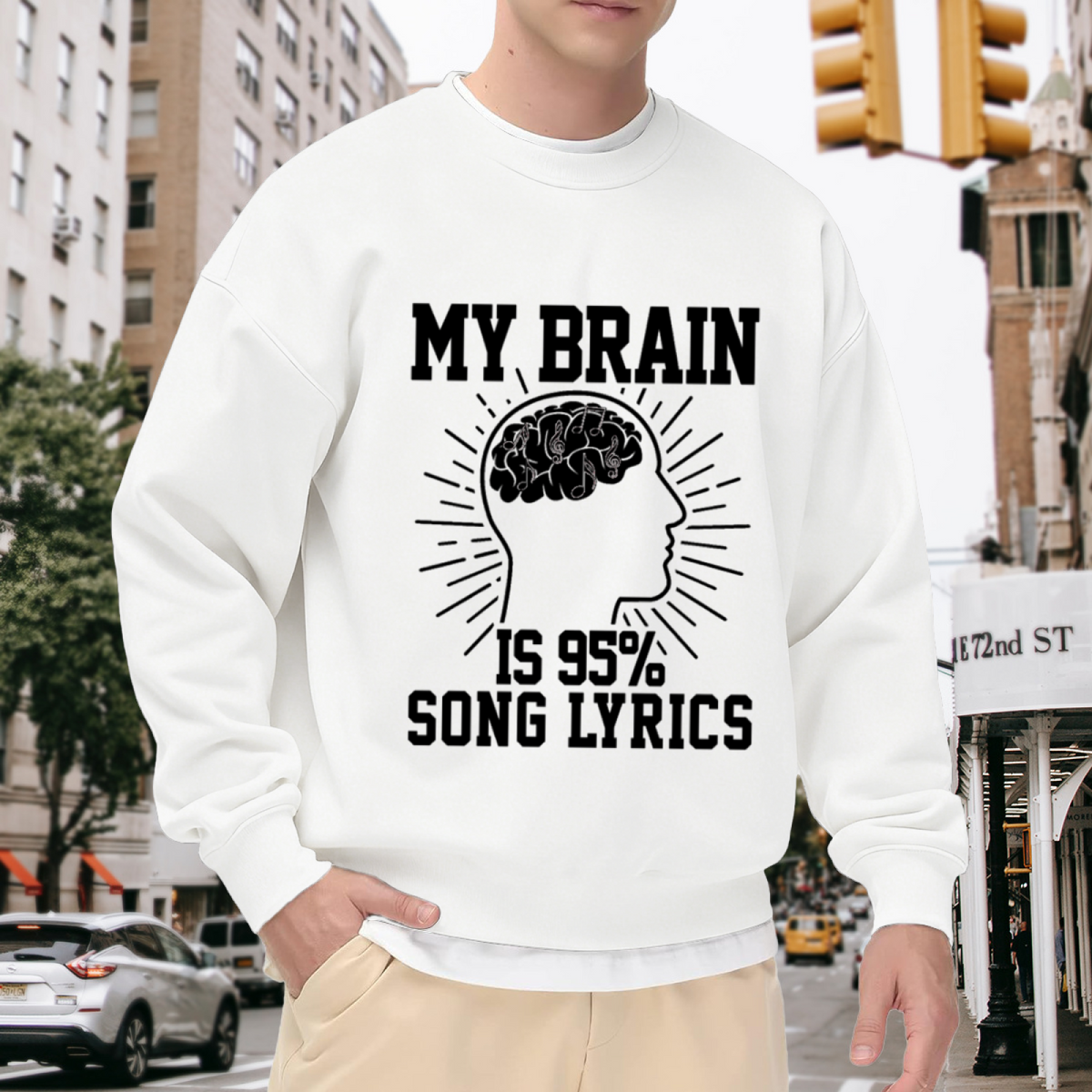My Brain Is 95% Song Lyrics Crewneck Sweatshirt, Music Lover Head Pullover, Song Lyric Gift