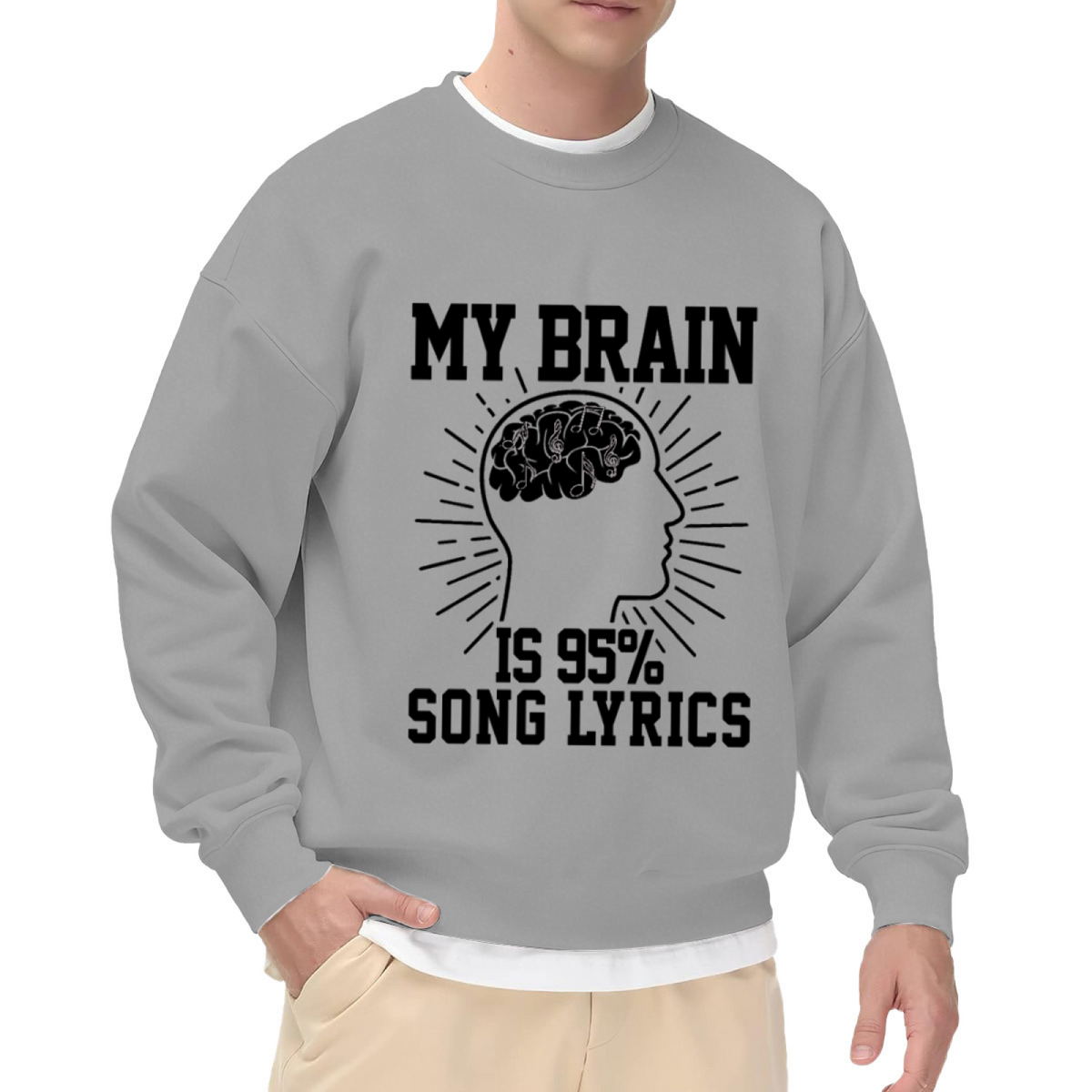 My Brain Is 95% Song Lyrics Crewneck Sweatshirt, Music Lover Head Pullover, Song Lyric Gift
