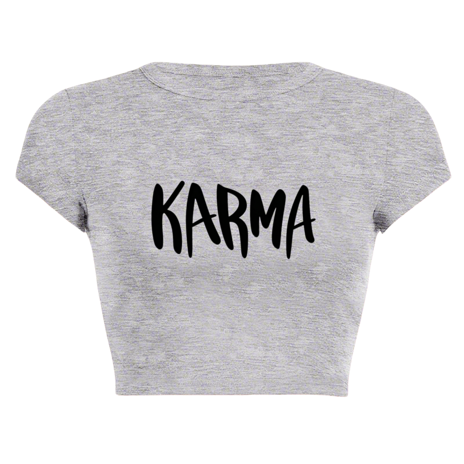 Handwritten KARMA Letter Heather Grey Crop Top ¨C Minimal Spiritual Daily Tee 13.
