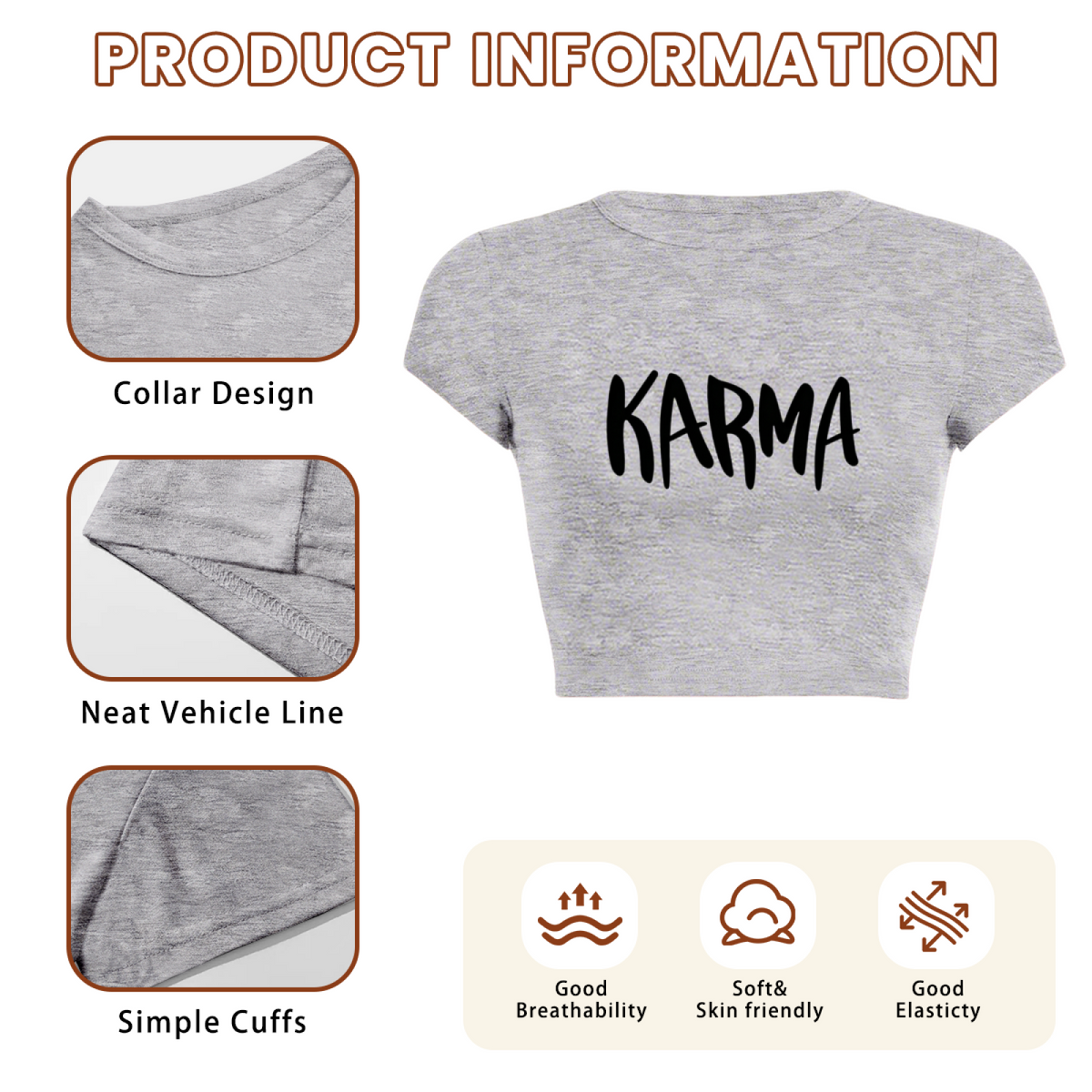 Handwritten KARMA Letter Heather Grey Crop Top ¨C Minimal Spiritual Daily Tee 13.