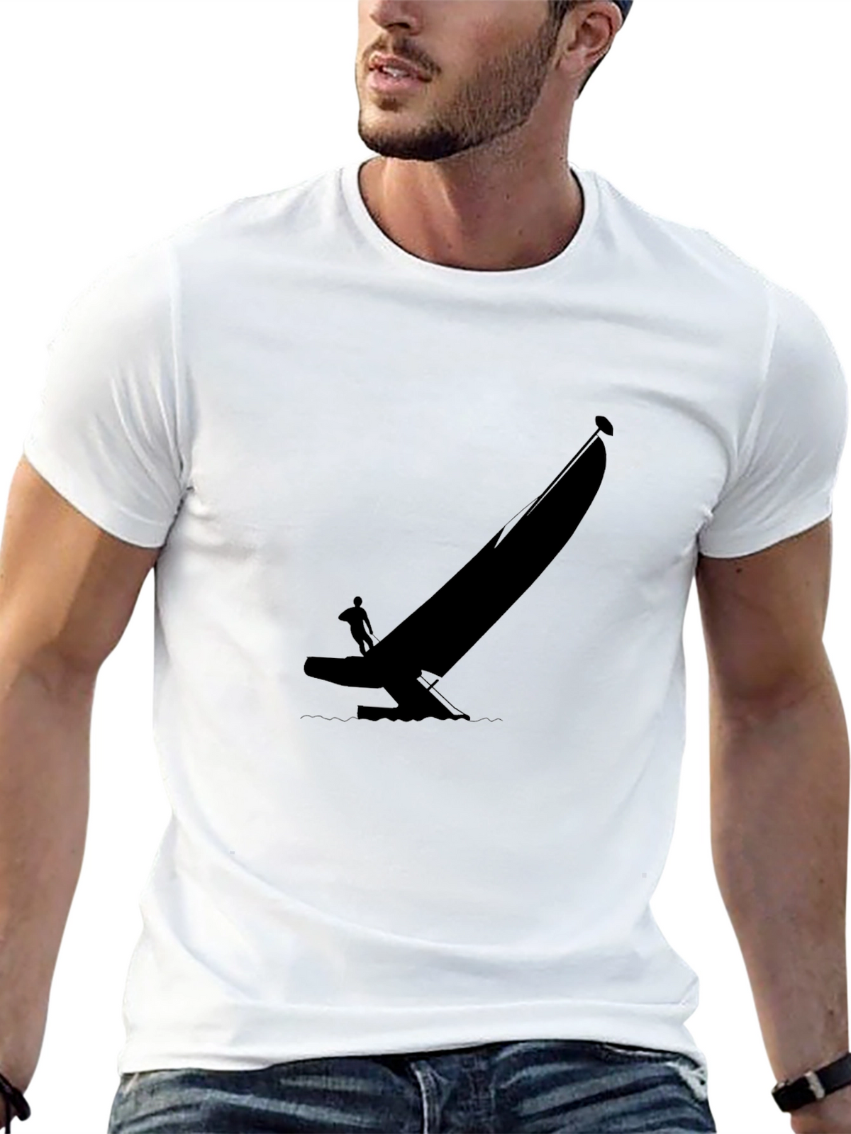 Black T-Shirt with Sailboat Graphic