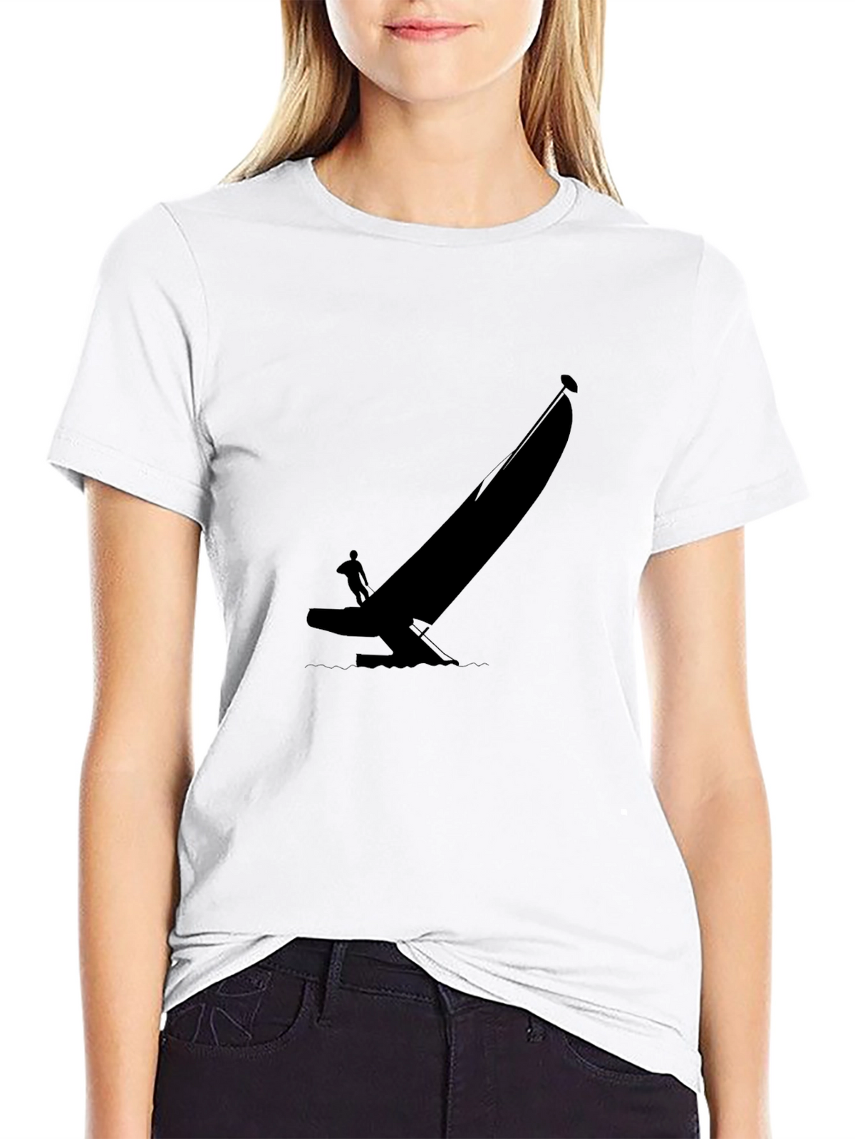 Black T-Shirt with Sailboat Graphic