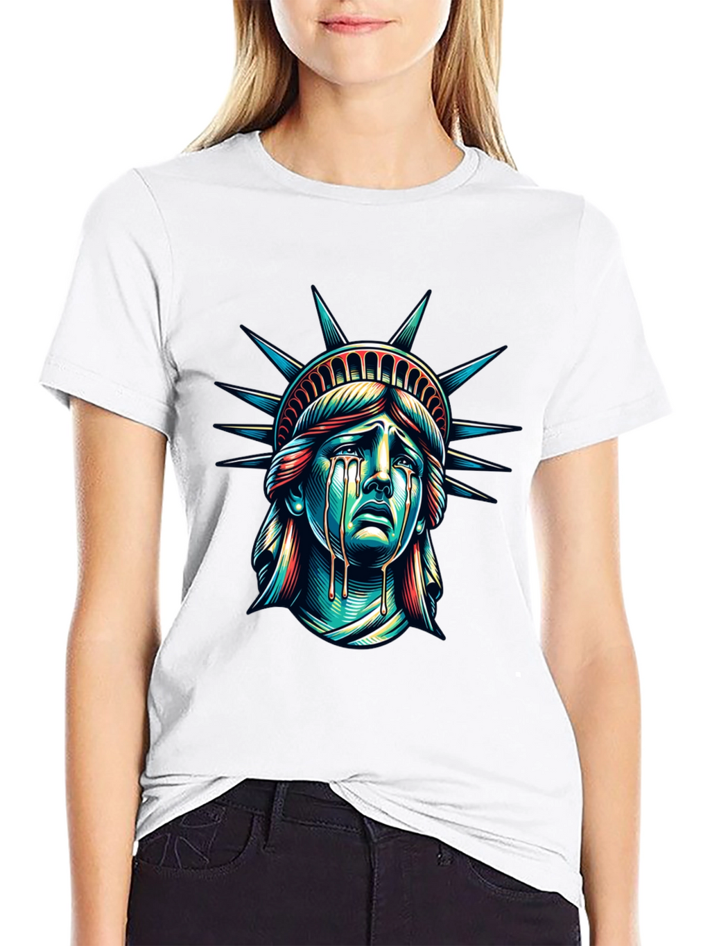 Distressed Statue of Liberty Graphic T-Shirt