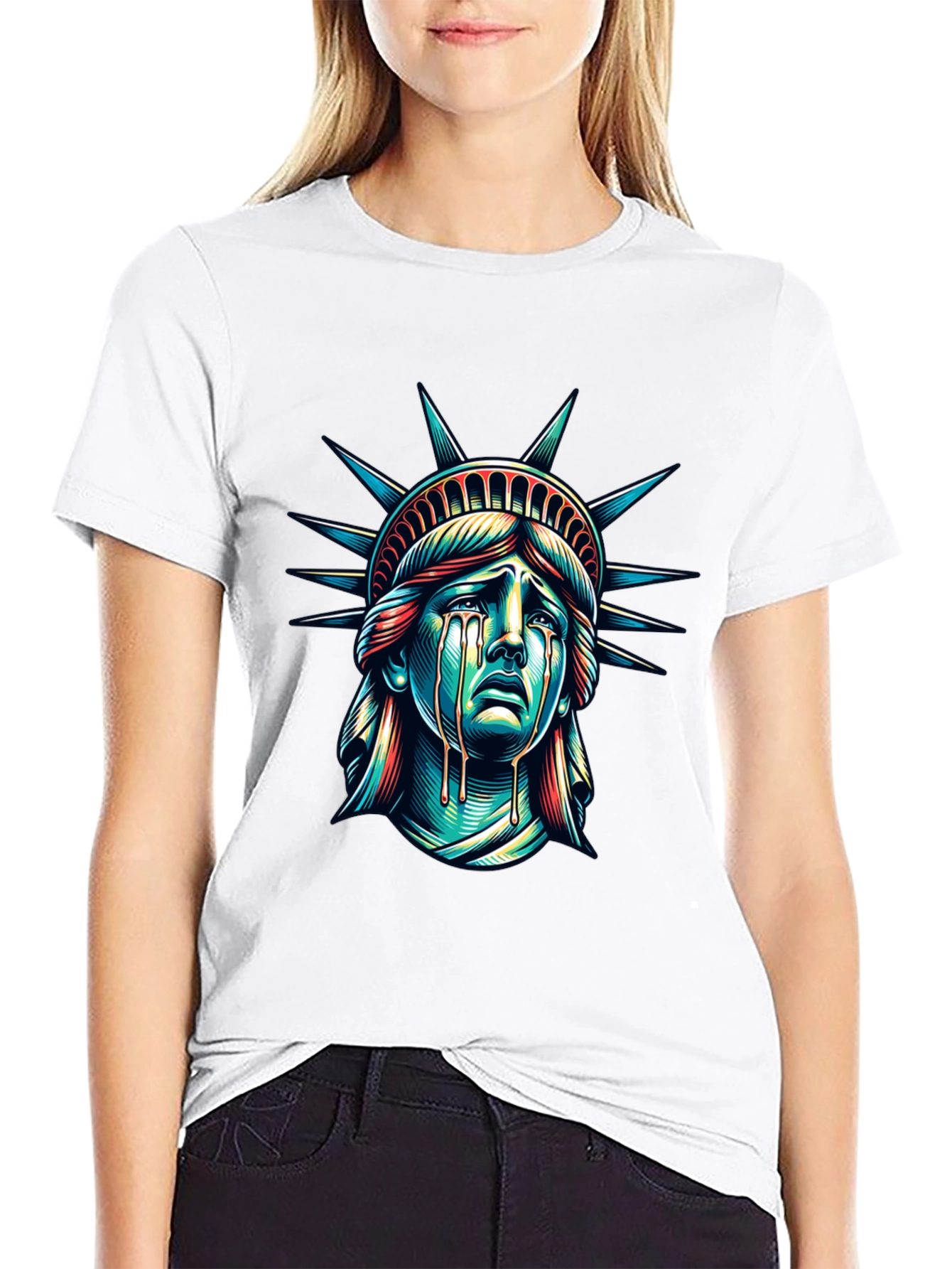 Distressed Statue of Liberty Graphic T-Shirt