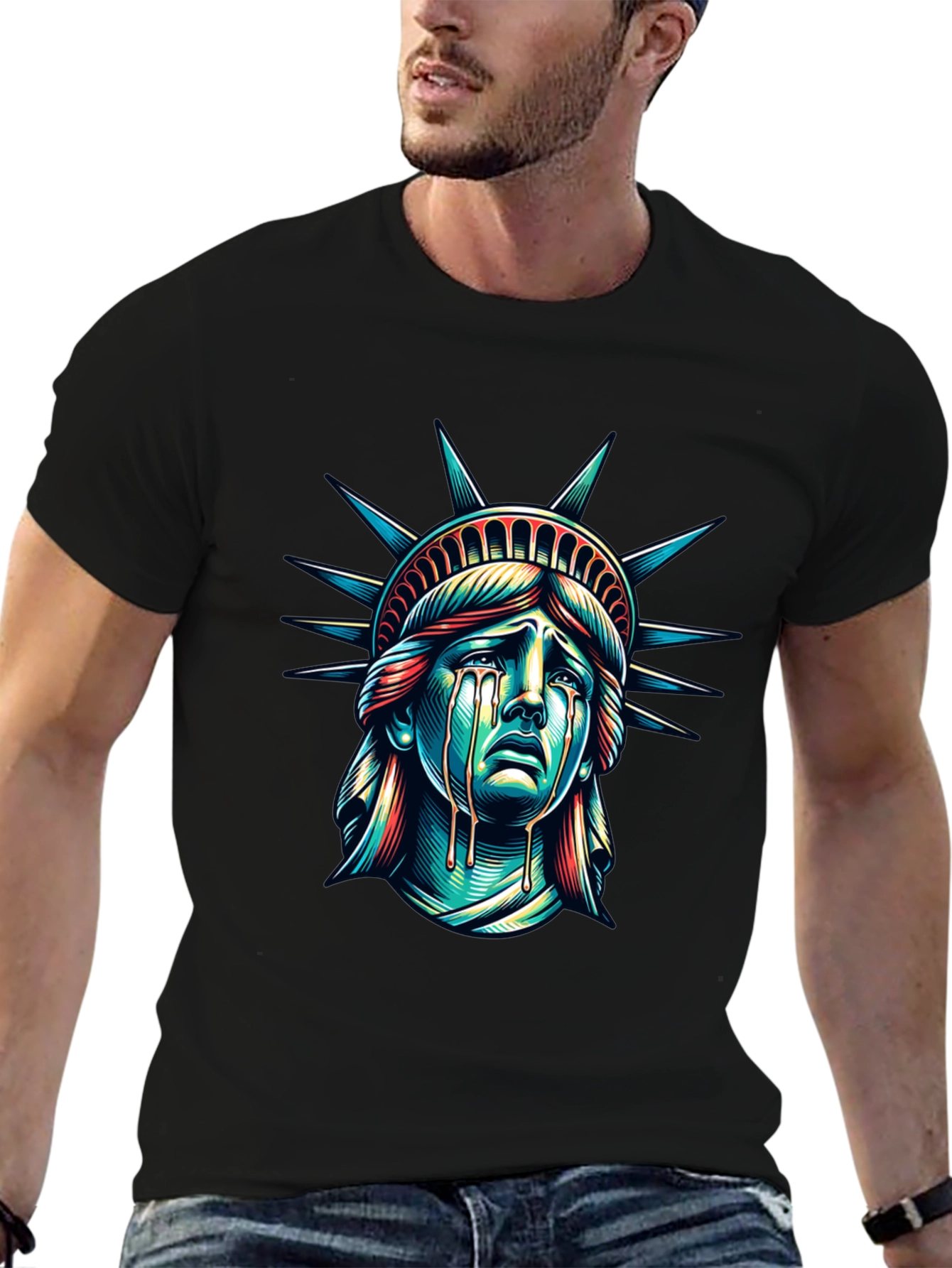 Distressed Statue of Liberty Graphic T-Shirt