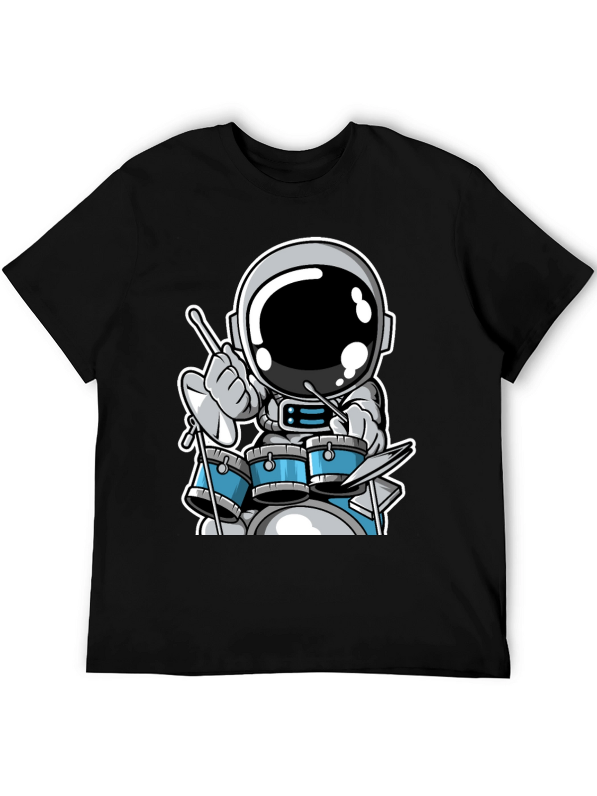 Astronaut Drummer Black T-Shirt - Space Musician Tee