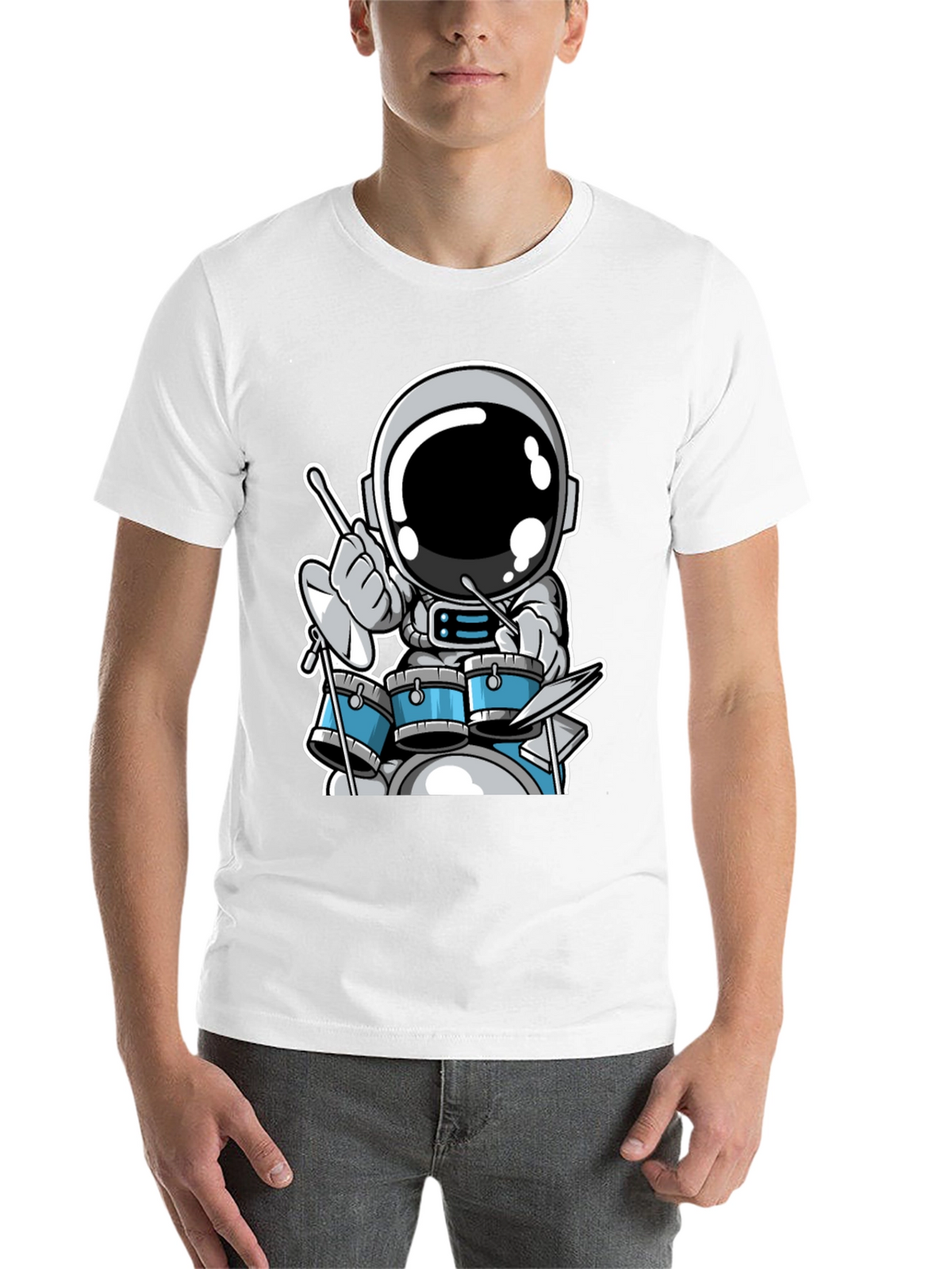 Astronaut Drummer Black T-Shirt - Space Musician Tee