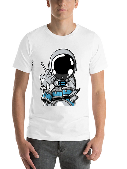 Astronaut Drummer Black T-Shirt - Space Musician Tee