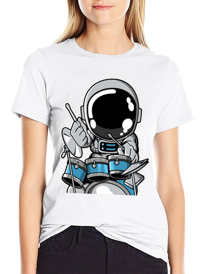 Astronaut Drummer Black T-Shirt - Space Musician Tee