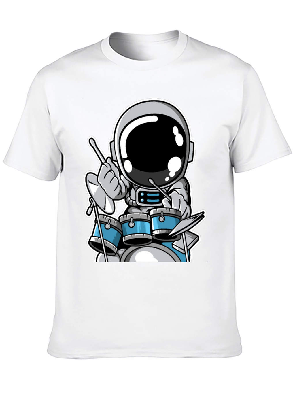 Astronaut Drummer Black T-Shirt - Space Musician Tee