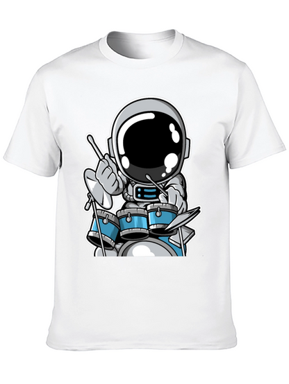 Astronaut Drummer Black T-Shirt - Space Musician Tee