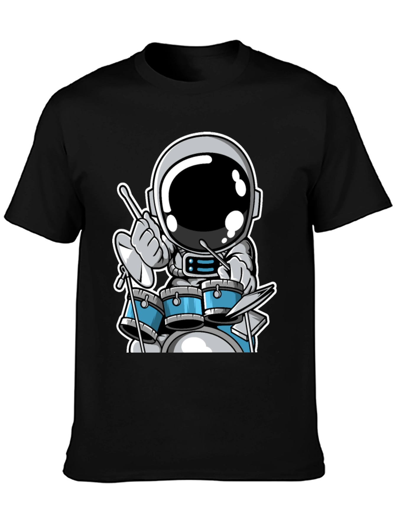 Astronaut Drummer Black T-Shirt - Space Musician Tee