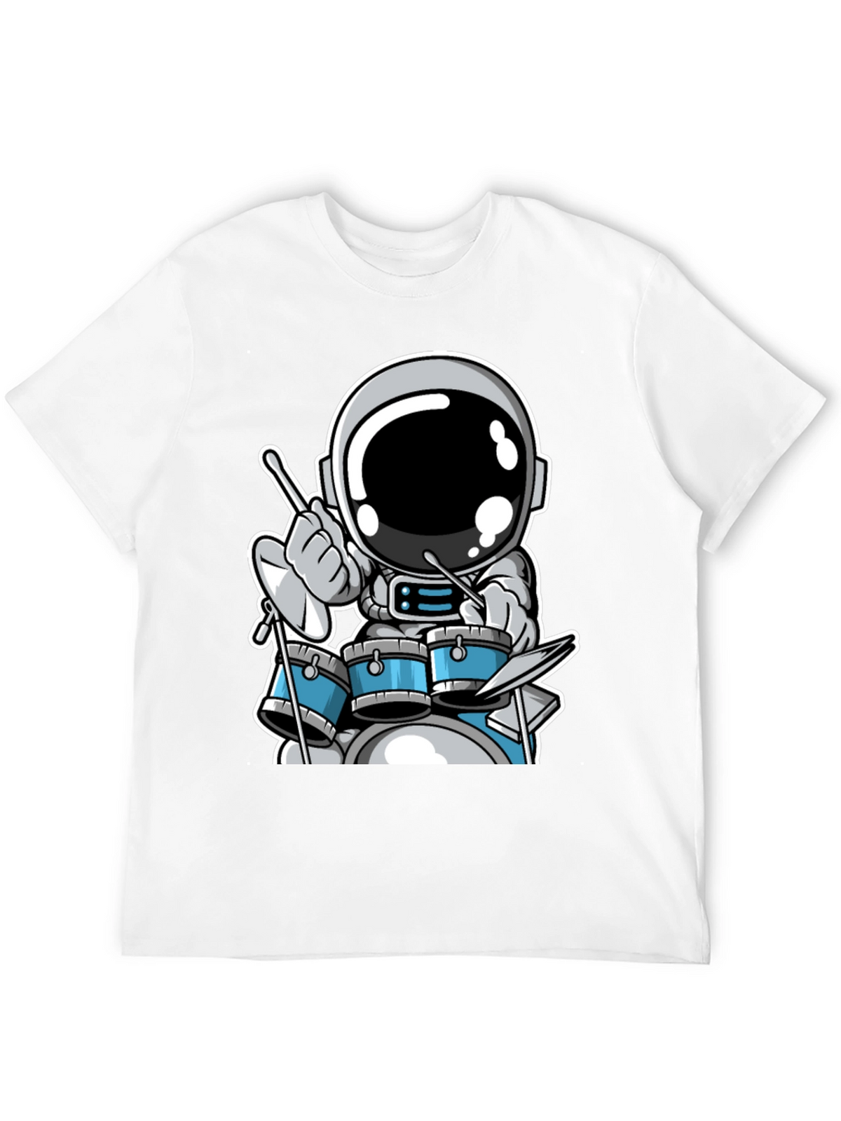 Astronaut Drummer Black T-Shirt - Space Musician Tee