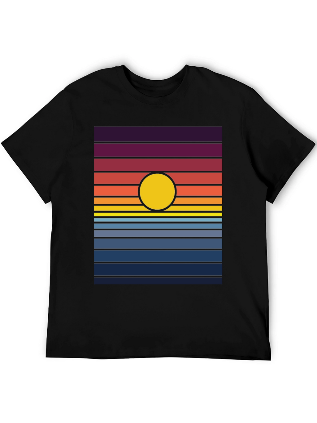 Retro Sunset Graphic Tee - Black Cotton Blend T-Shirt