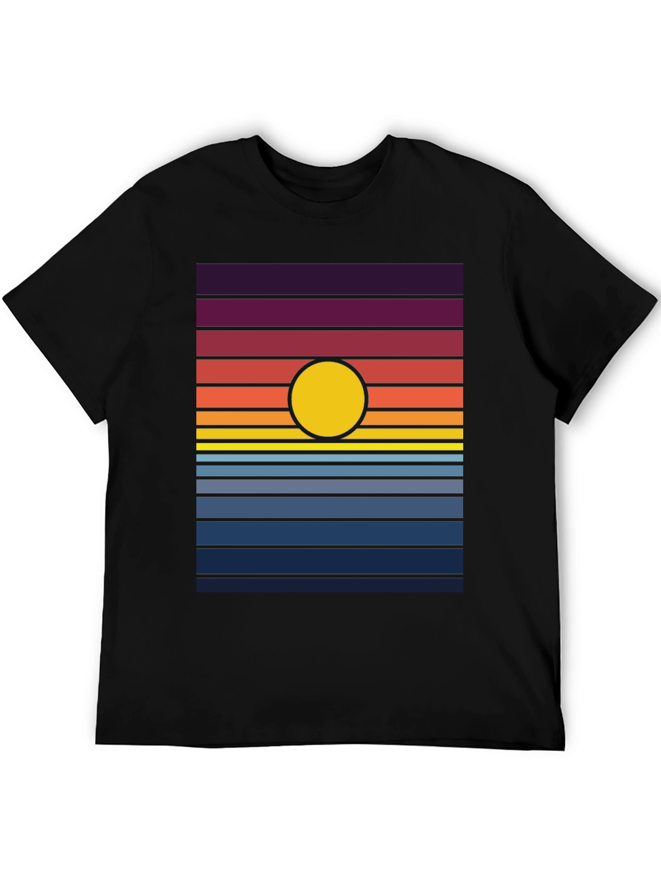 Retro Sunset Graphic Tee - Black Cotton Blend T-Shirt