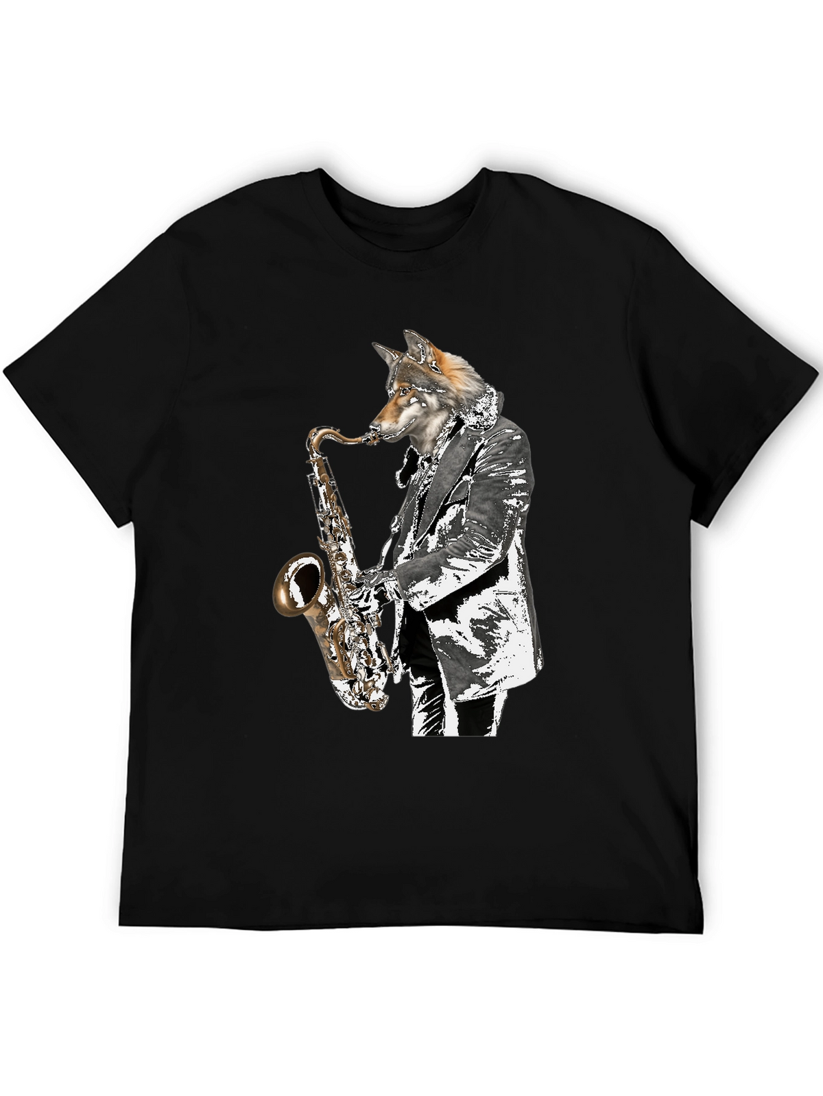Cool Wolf Saxophone Player Graphic T-Shirt