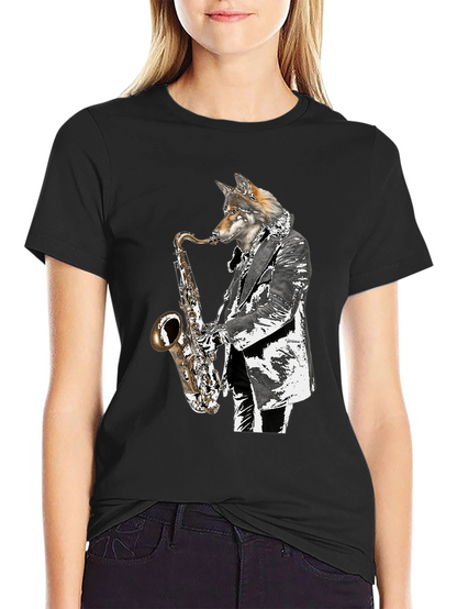 Cool Wolf Saxophone Player Graphic T-Shirt