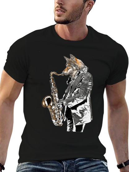 Cool Wolf Saxophone Player Graphic T-Shirt
