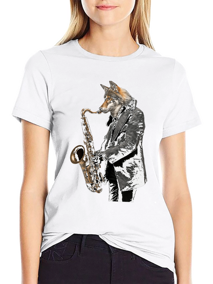 Cool Wolf Saxophone Player Graphic T-Shirt