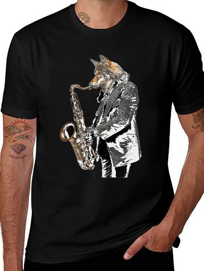 Cool Wolf Saxophone Player Graphic T-Shirt