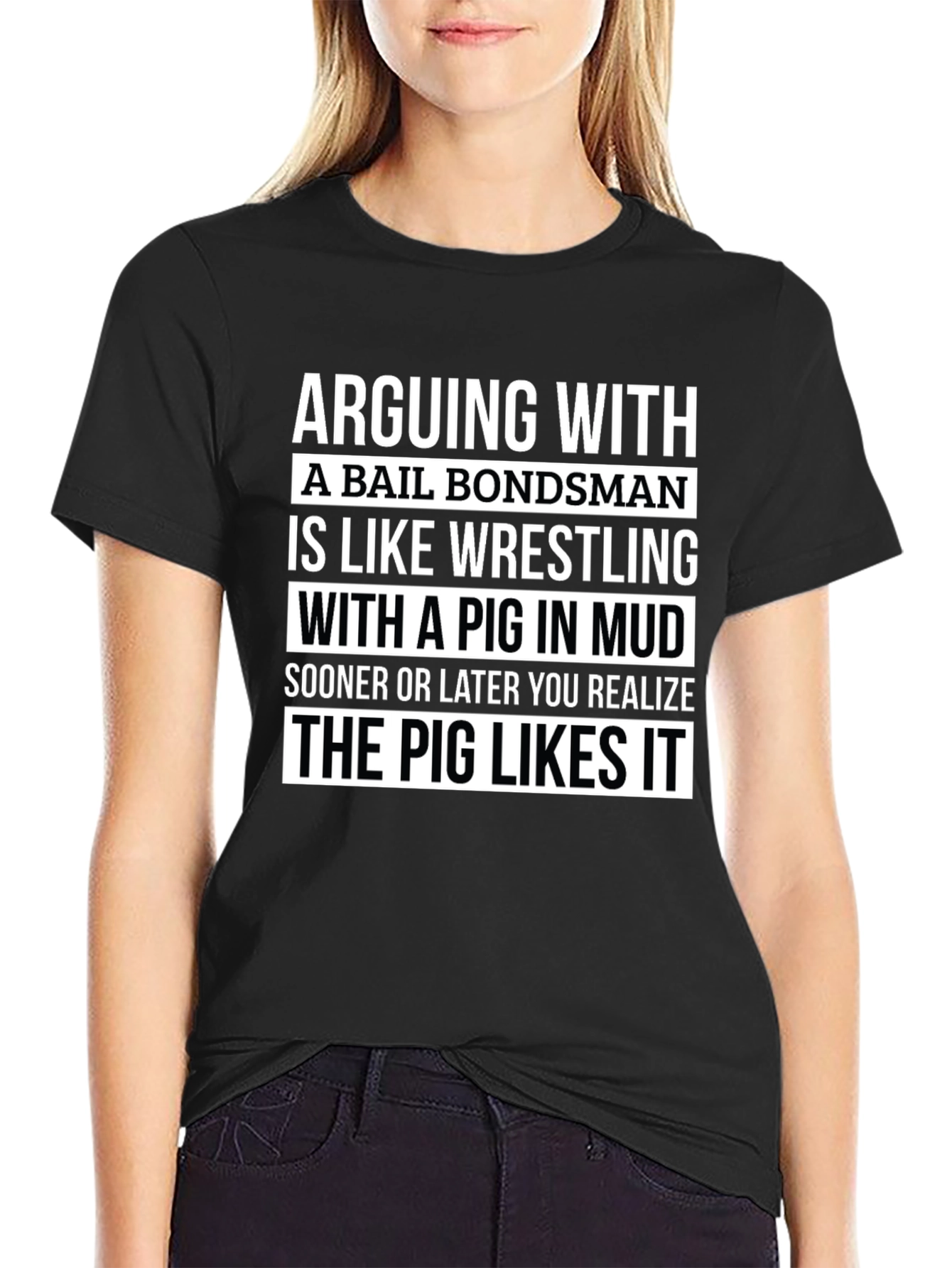 Bail Bondsman Pig Wrestling T-Shirt Funny Tee