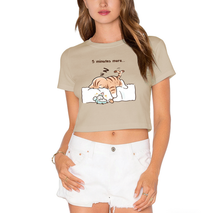 5 Minutes More Sleepy Tabby Cat Lime Crop Top