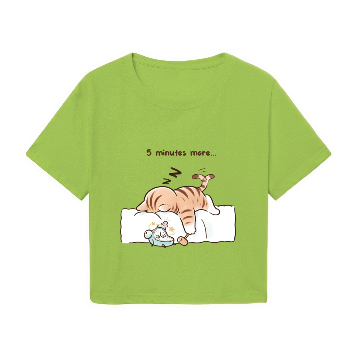 5 Minutes More Sleepy Tabby Cat Lime Crop Top