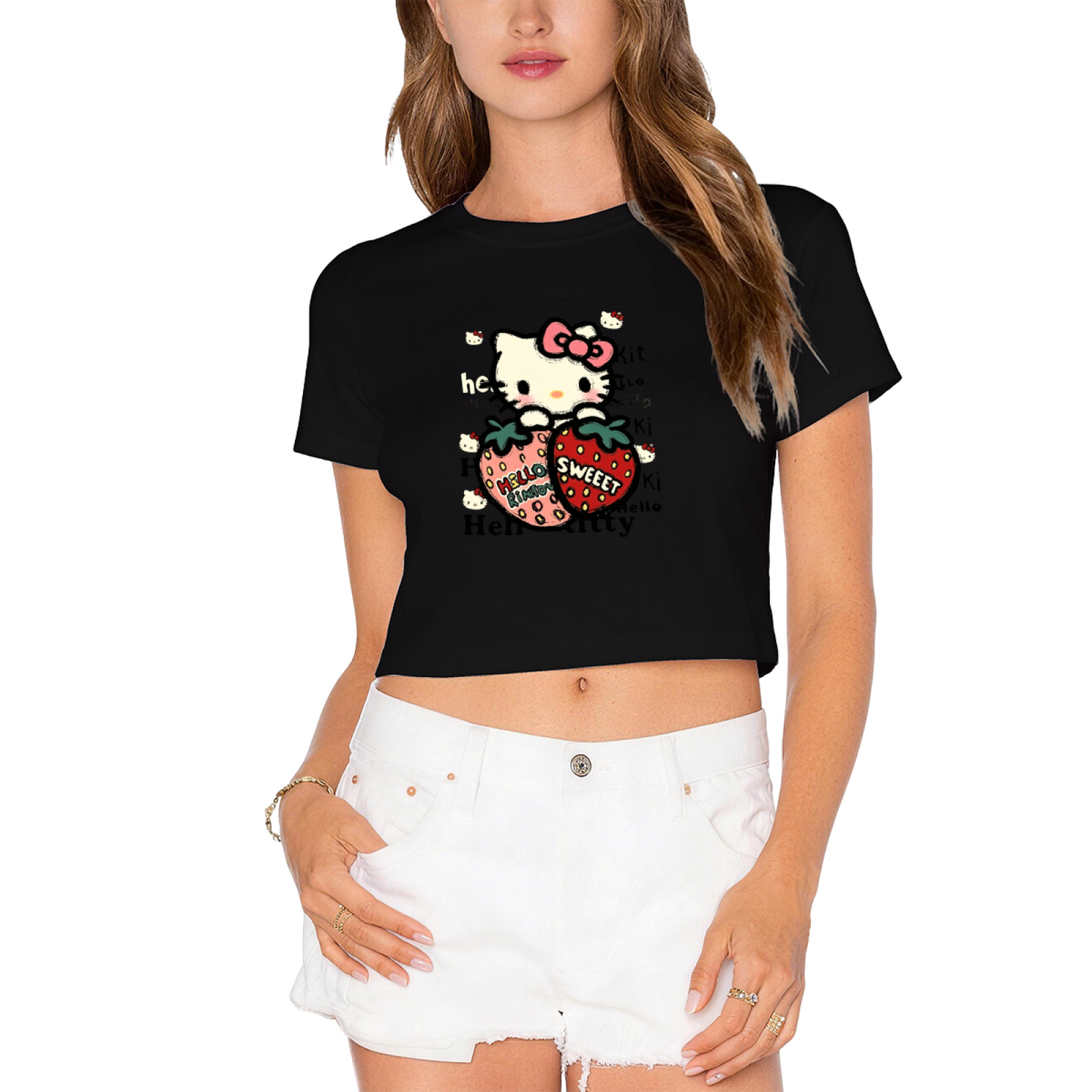 Heart Mirror Hello Kitty Trendy Y2K Crop Tee
