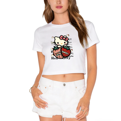 Heart Mirror Hello Kitty Trendy Y2K Crop Tee