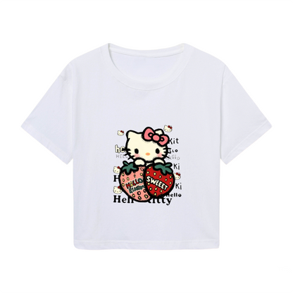 Heart Mirror Hello Kitty Trendy Y2K Crop Tee