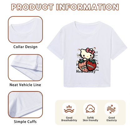 Heart Mirror Hello Kitty Trendy Y2K Crop Tee