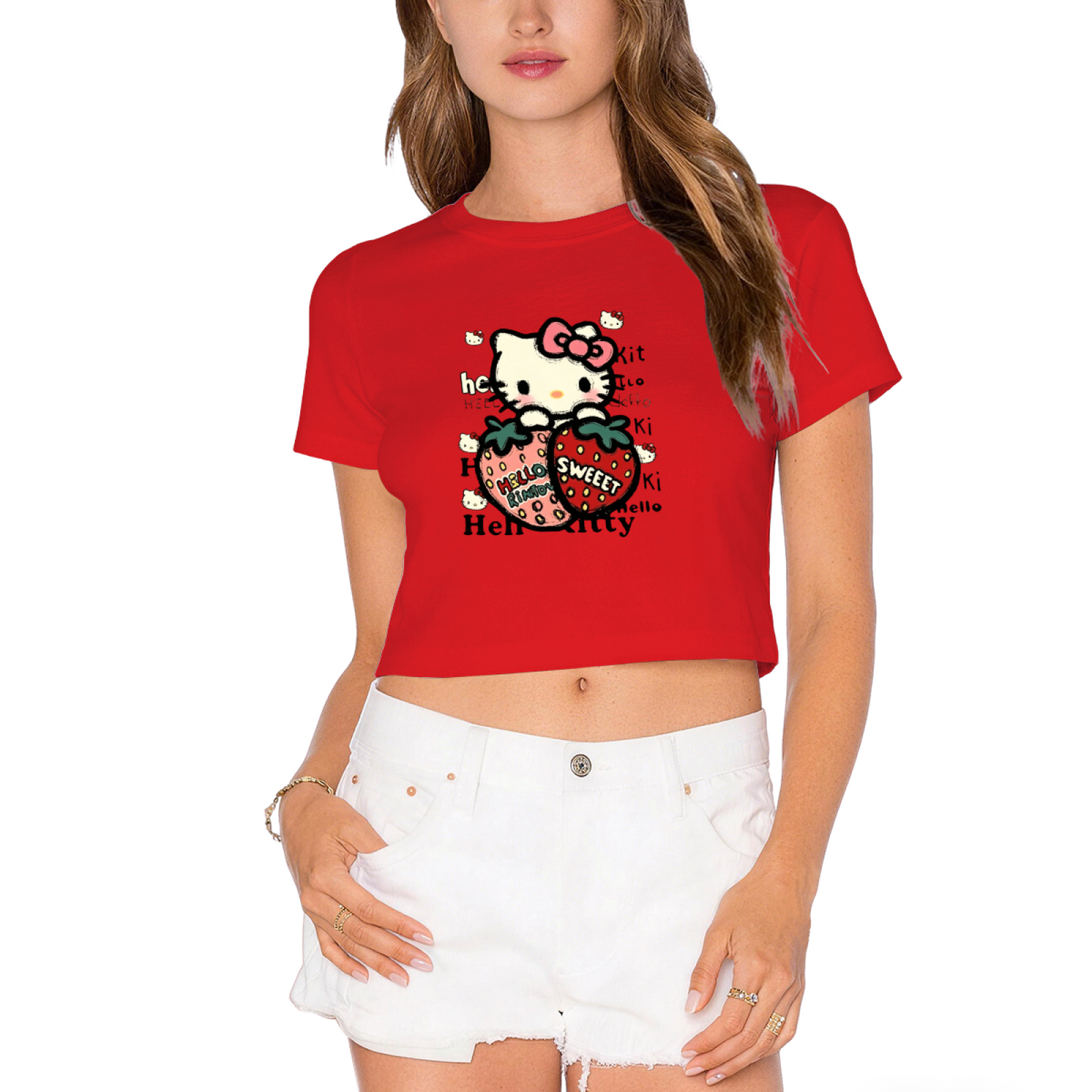 Heart Mirror Hello Kitty Trendy Y2K Crop Tee