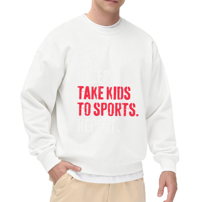 Eat Sleep Take Kids to Sports Repeat Crewneck Sweatshirt, Funny Sports Parent Life Graphic Pullover, Busy Mom Dad Gift Idea