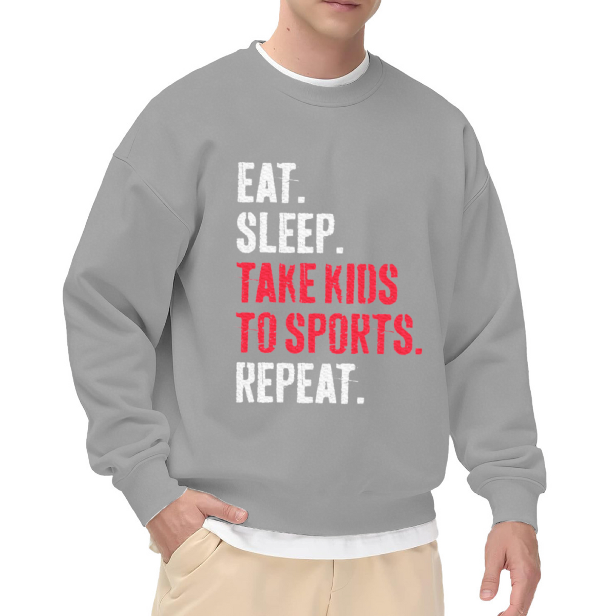 Eat Sleep Take Kids to Sports Repeat Crewneck Sweatshirt, Funny Sports Parent Life Graphic Pullover, Busy Mom Dad Gift Idea
