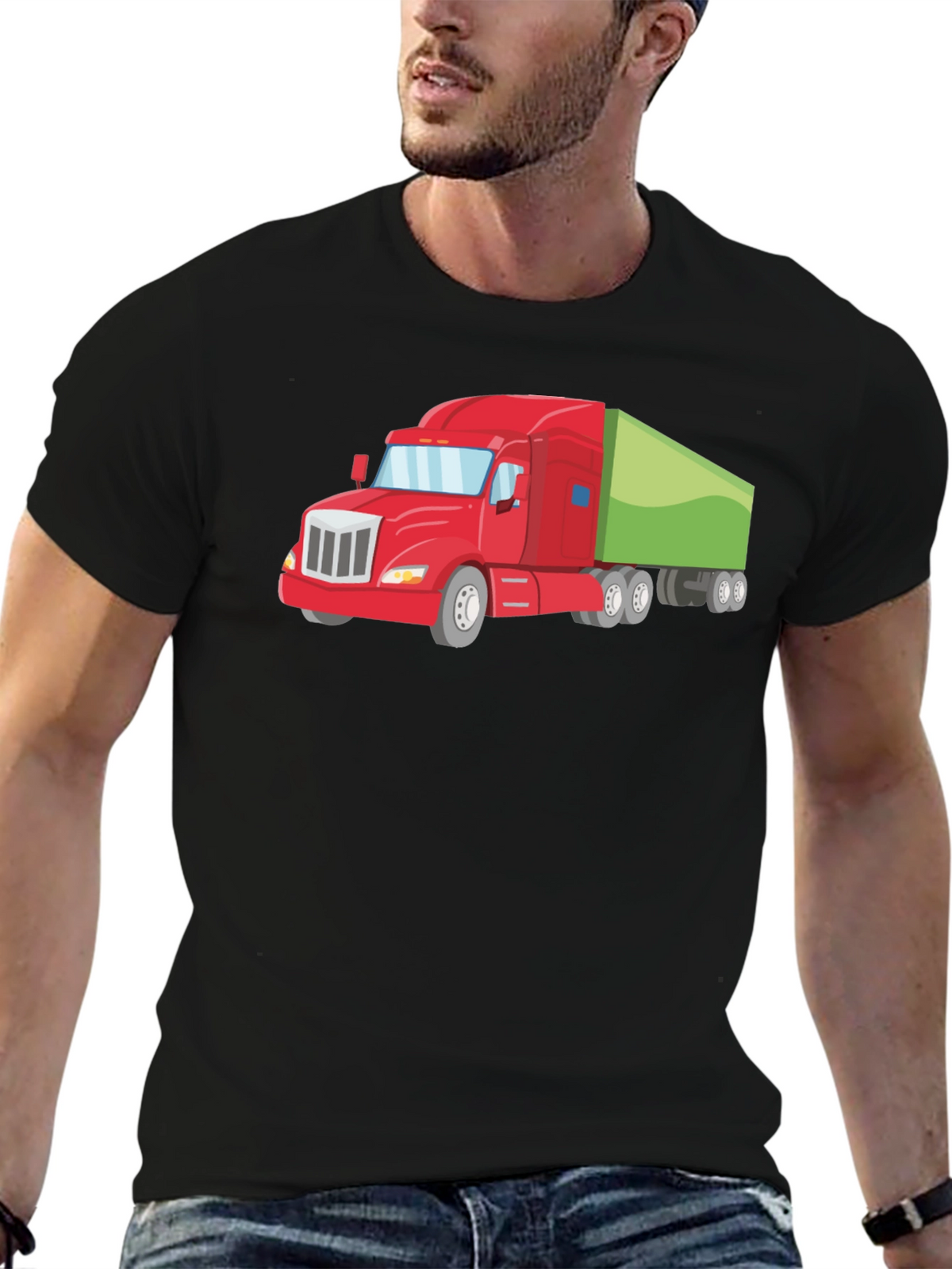 Truck Graphic Tee - Black Cotton T-Shirt