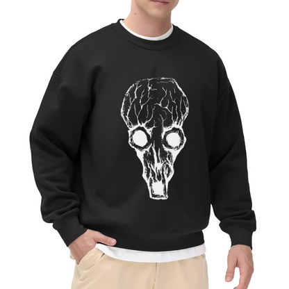 Grunge Distressed Skull Crewneck Sweatshirt, Rough Skeleton Graphic Pullover, Halloween Gift