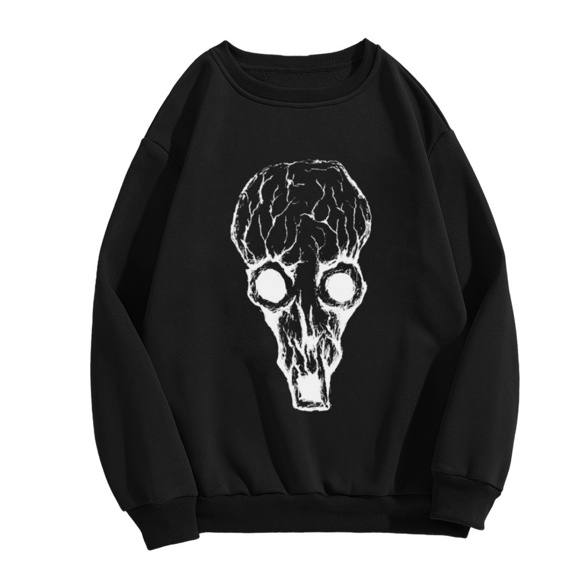 Grunge Distressed Skull Crewneck Sweatshirt, Rough Skeleton Graphic Pullover, Halloween Gift