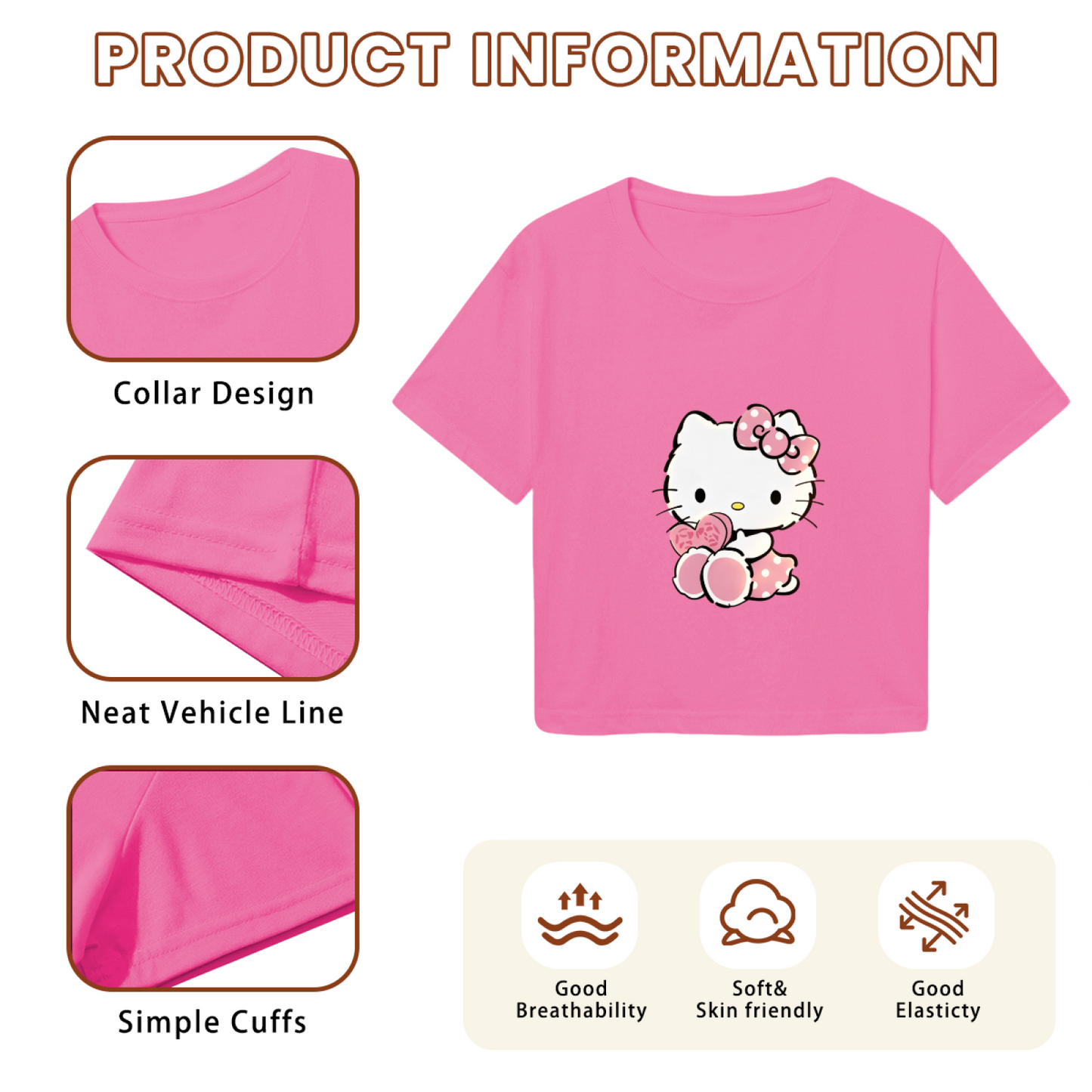 Adorable Hello Kitty Holding Sweet Treat Pink Cropped Tee