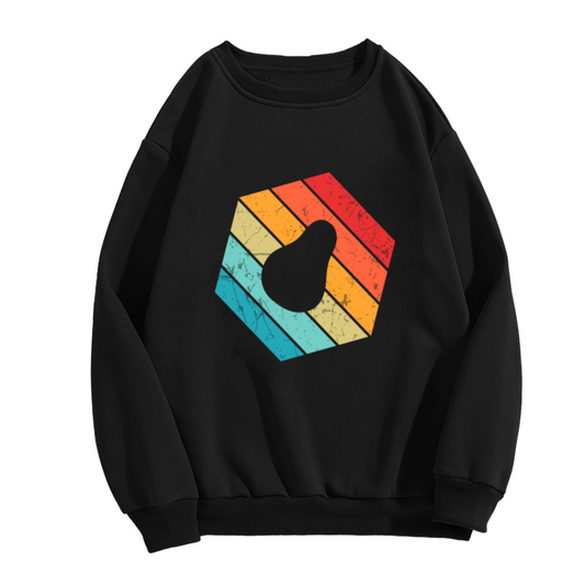 Retro Vintage Hexagon Pear Silhouette Graphic Print Distressed Sunset Color Stripes Crewneck Sweatshirt