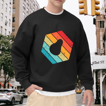 Retro Vintage Hexagon Pear Silhouette Graphic Print Distressed Sunset Color Stripes Crewneck Sweatshirt