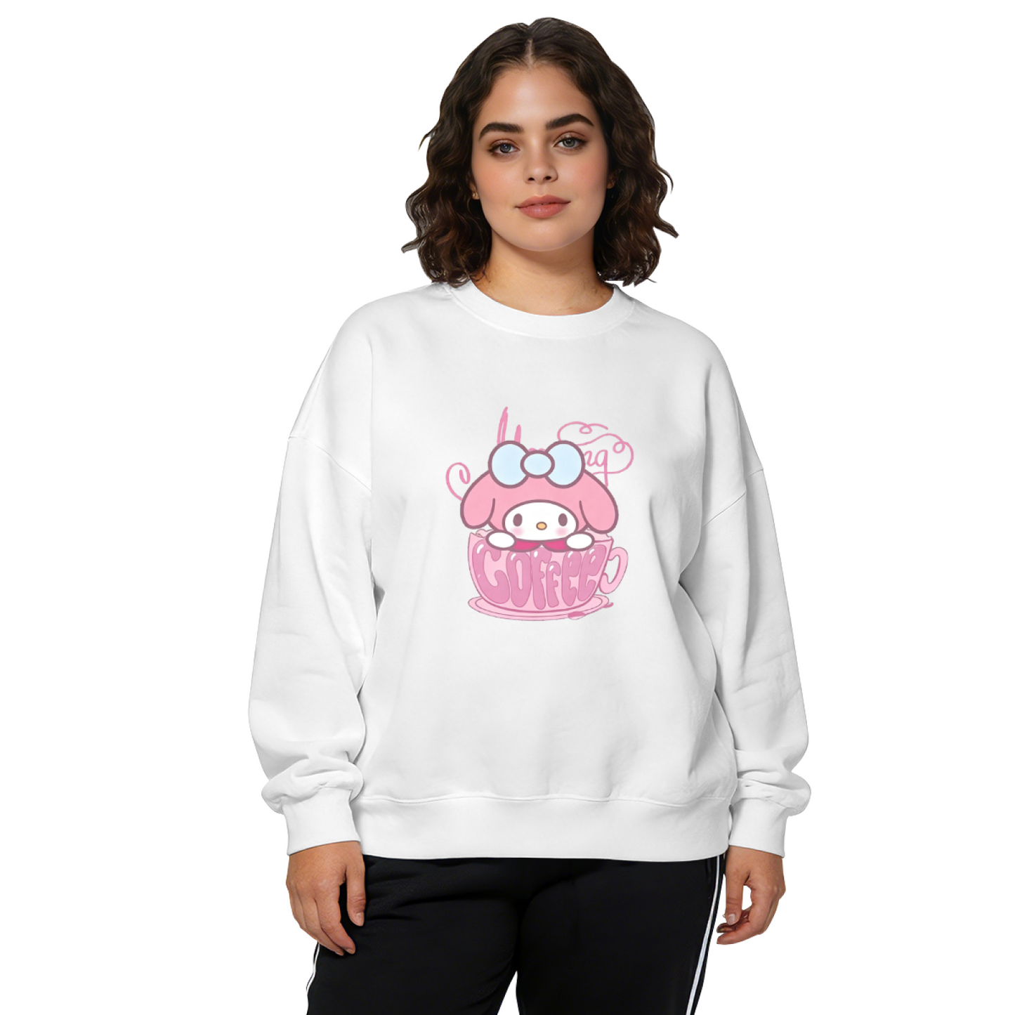Cute My Melody Inside Coffee Cup Pink Crewneck Sweatshirt