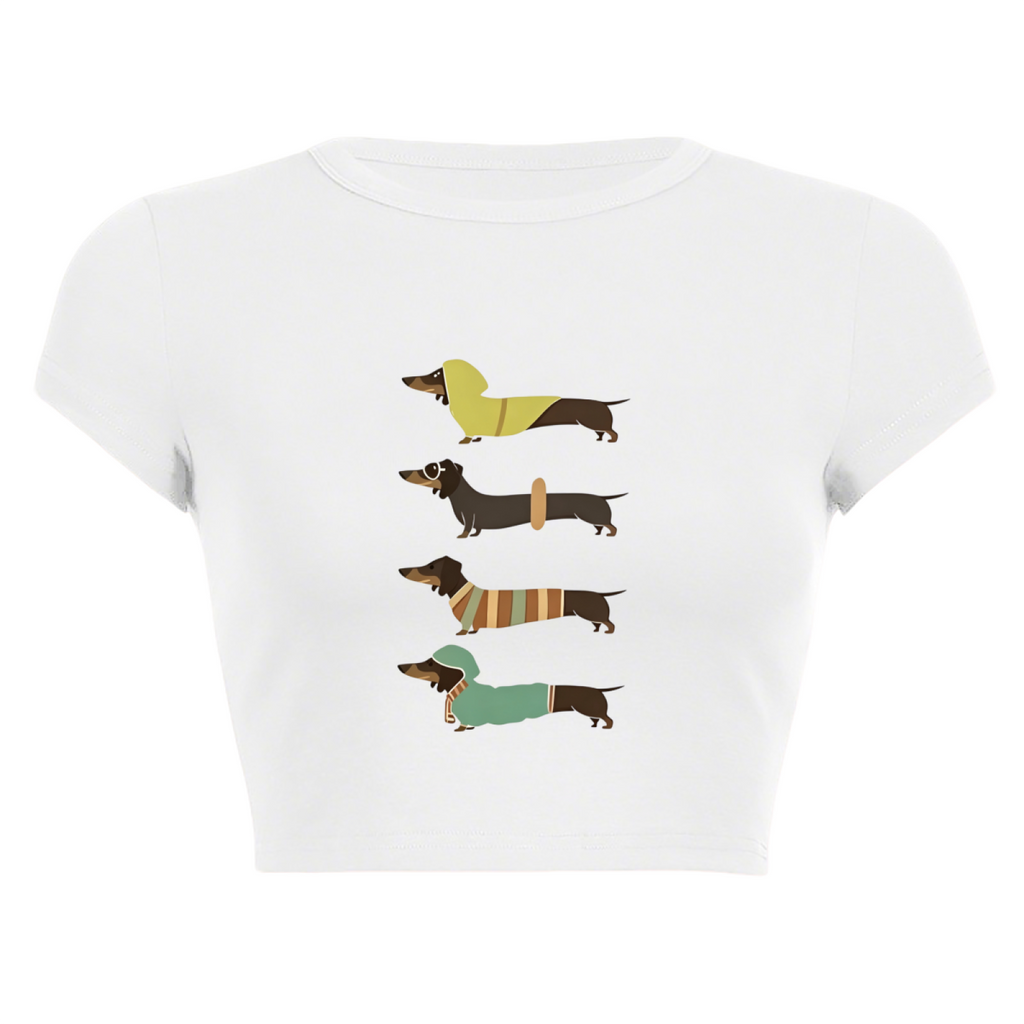 Stylish Dachshunds Retro Cartoon Slim Fit Crop Tee