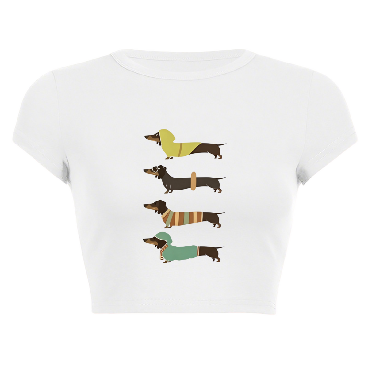 Stylish Dachshunds Retro Cartoon Slim Fit Crop Tee