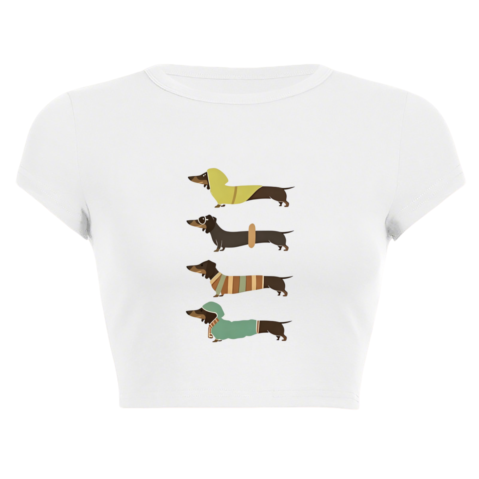 Stylish Dachshunds Retro Cartoon Slim Fit Crop Tee