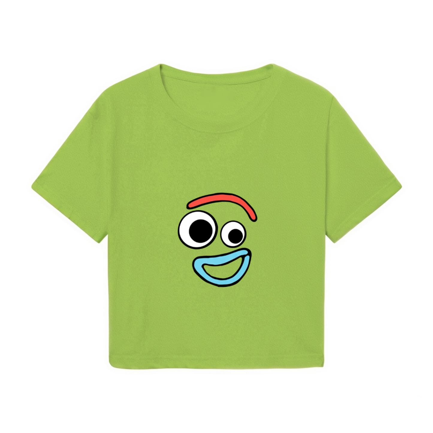 Fun Goofy Cartoon Face Bright Green Cropped Top