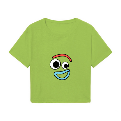 Fun Goofy Cartoon Face Bright Green Cropped Top